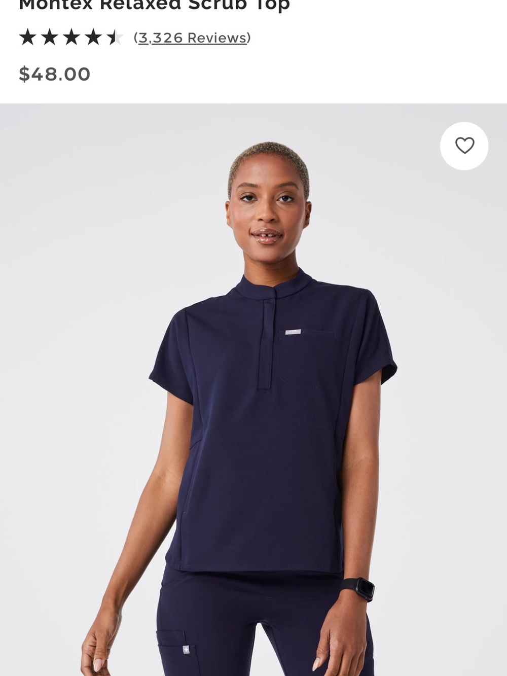 Figs Montex Relaxed Scrub Top Navy Medium